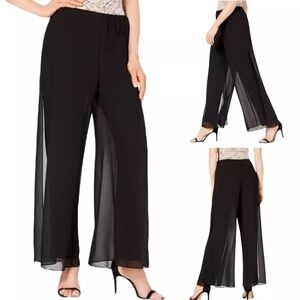 Adrianna Papell Women’s Black Pants Wide Leg Chiffon Flow Dressy Evening Sheer 4